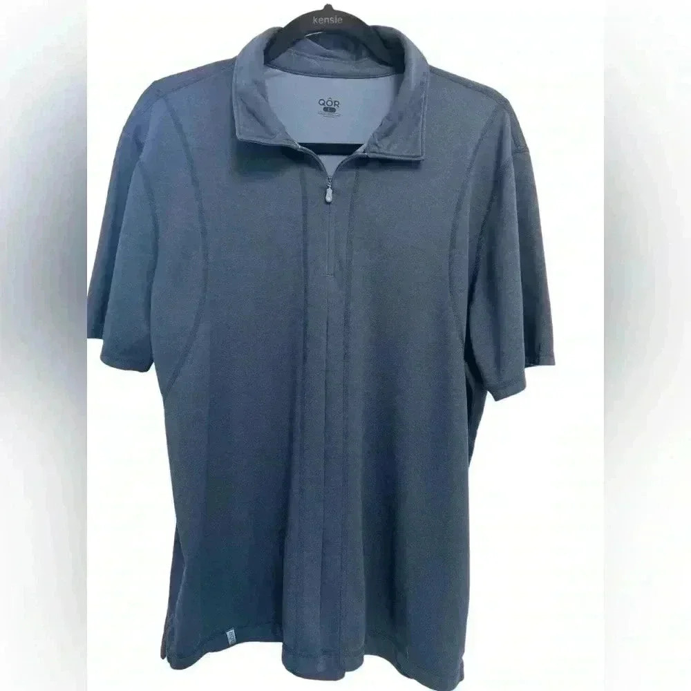 QOR Men’s Performance 1/4 Zip Short Sleeve Navy Blue Shirt
